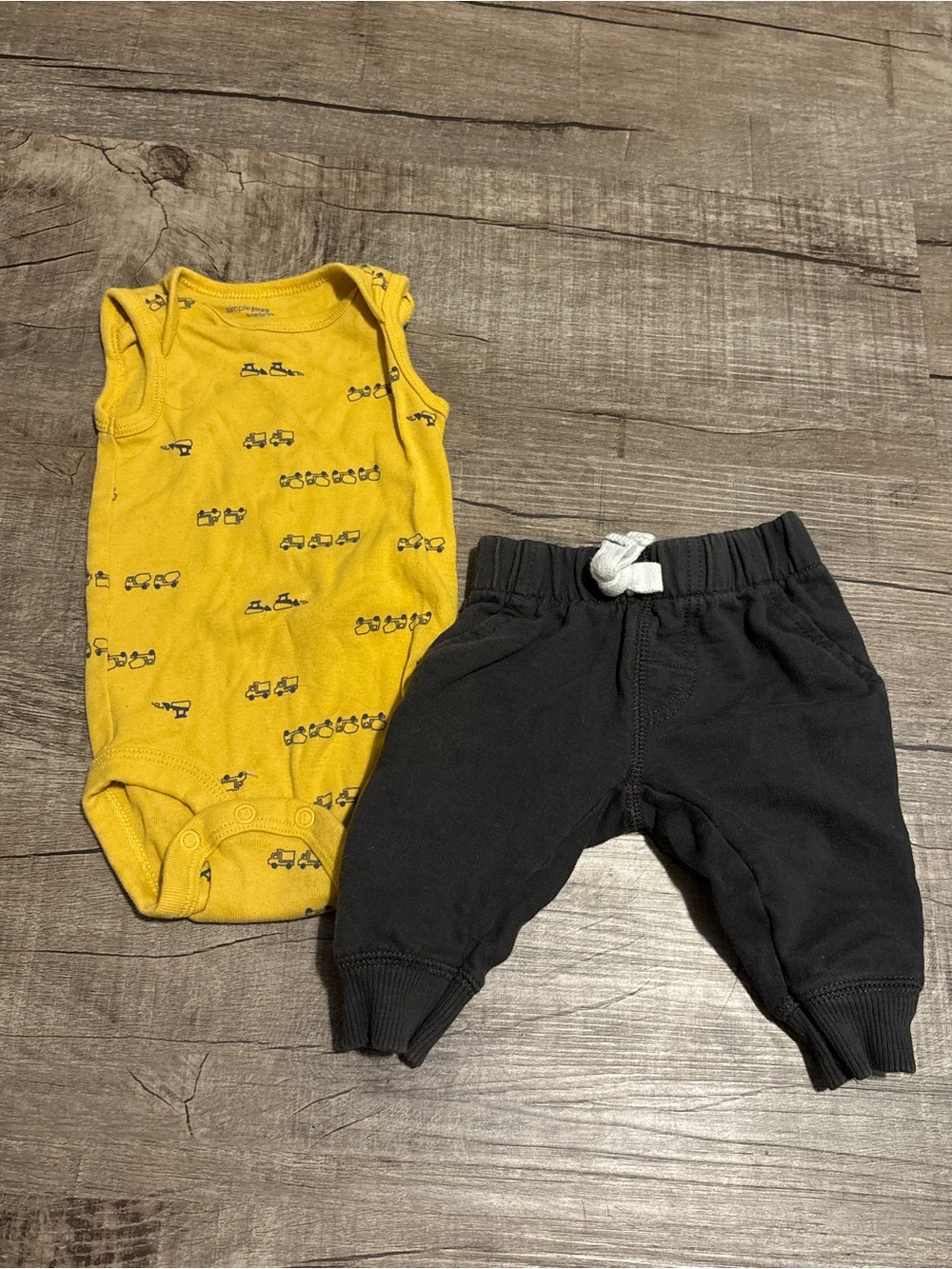 Carter's Yellow Vehicle Print Sleeveless Bodysuit with Black Jogger Pants